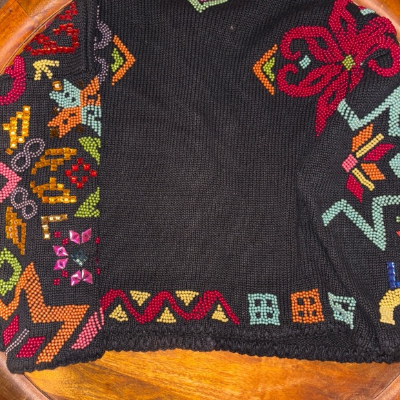 Michael Simon Women’s Sweater One Size Black Multicolor Geometric Beaded EUC - Picture 7 of 8